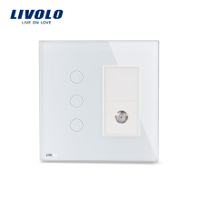 Livolo eua soquete de satélite elétrico padrão e 3 gang 2 way tela de toque interruptor de luz remoto vl-c503sr-11 / vl-c591st-11